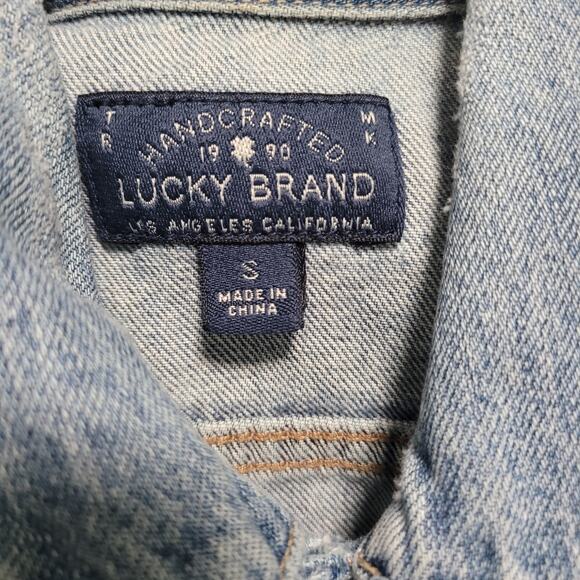 Lucky Brand The Tomboy Trucker Distressed Blue Jean Jacket Pockets Size Small - Picture 8 of 9
